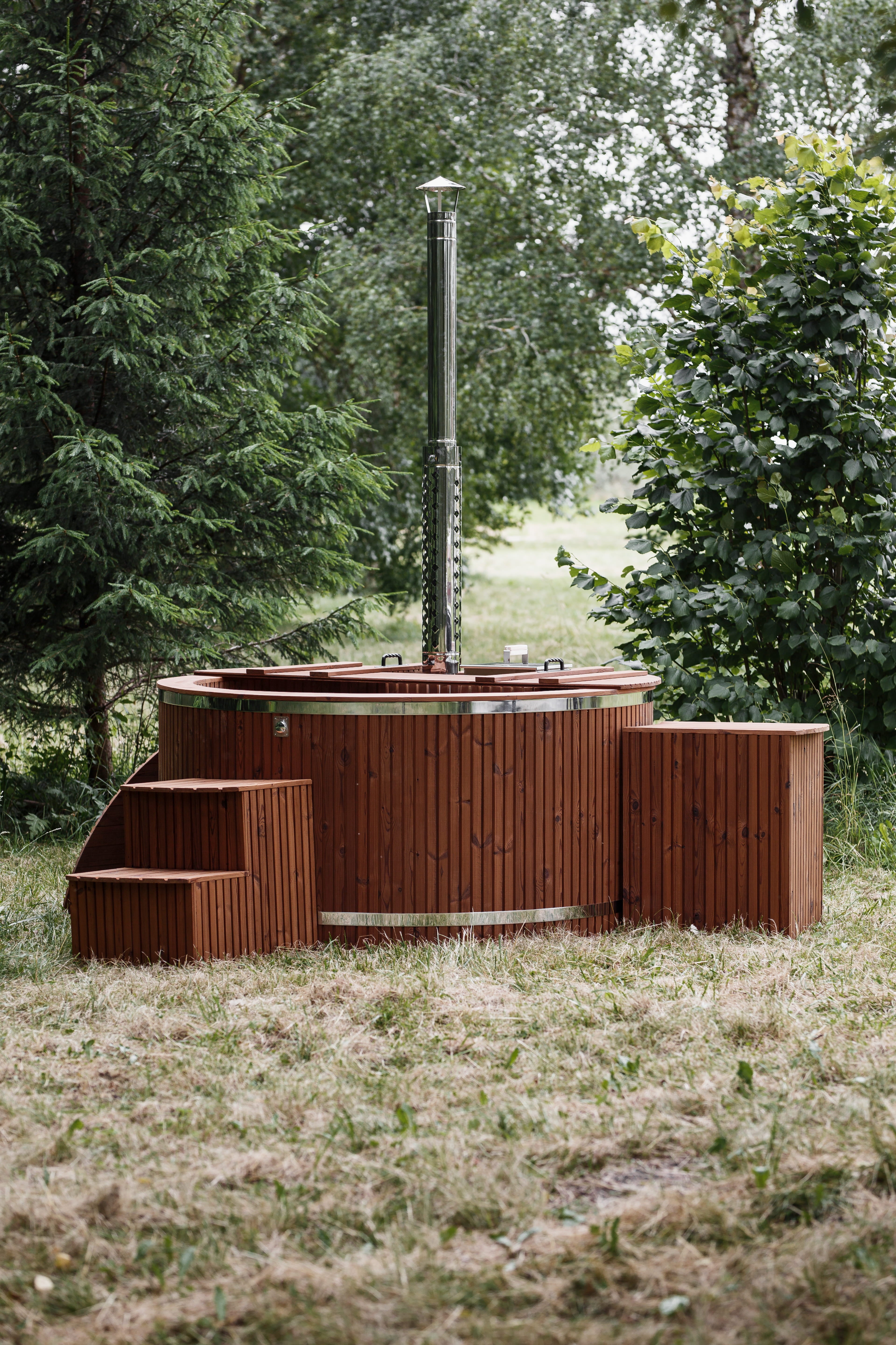 Houtgestookte hottub - RVS - externe kachel