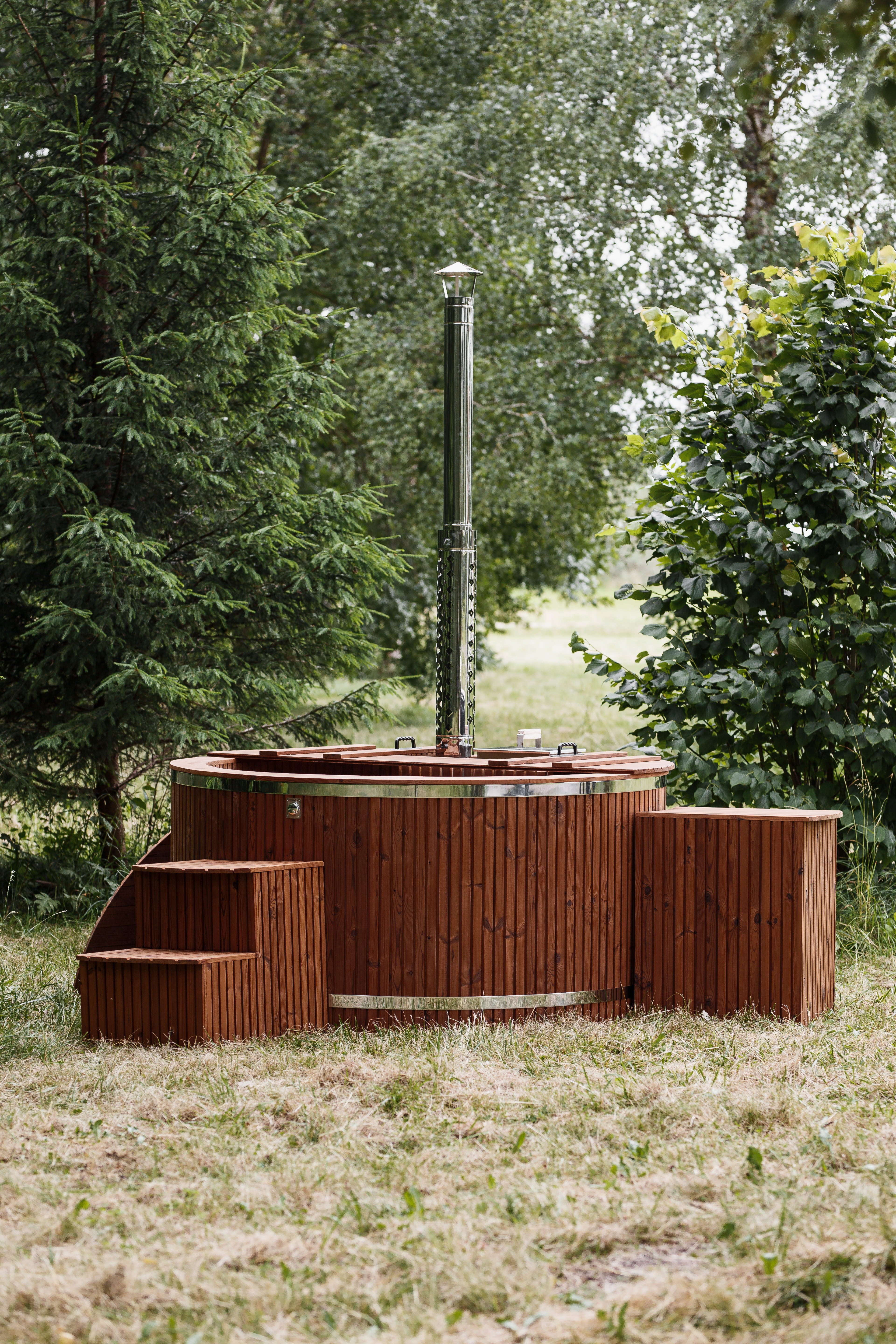 Houtgestookte hottub - RVS - externe kachel