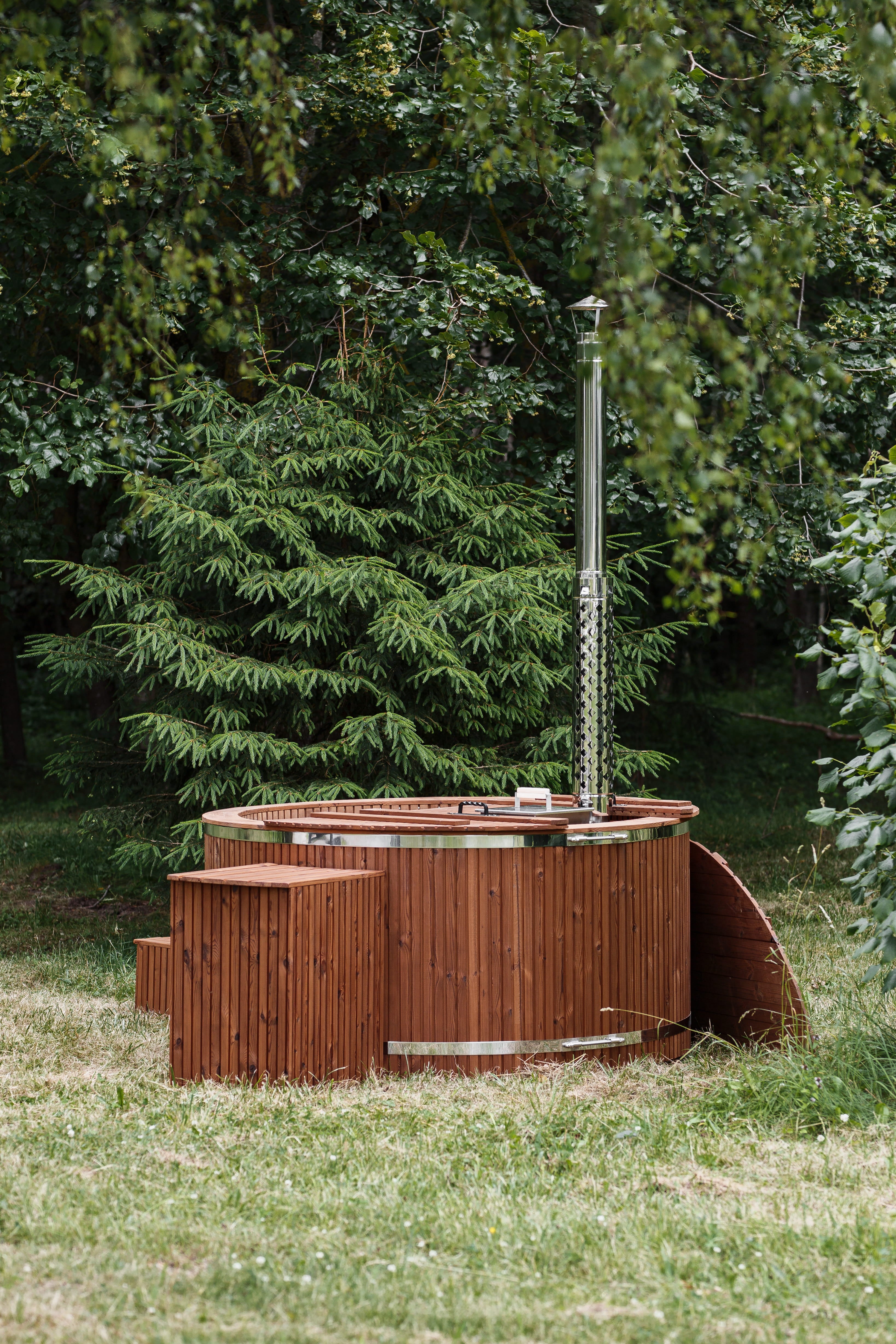 Houtgestookte hottub - RVS - externe kachel