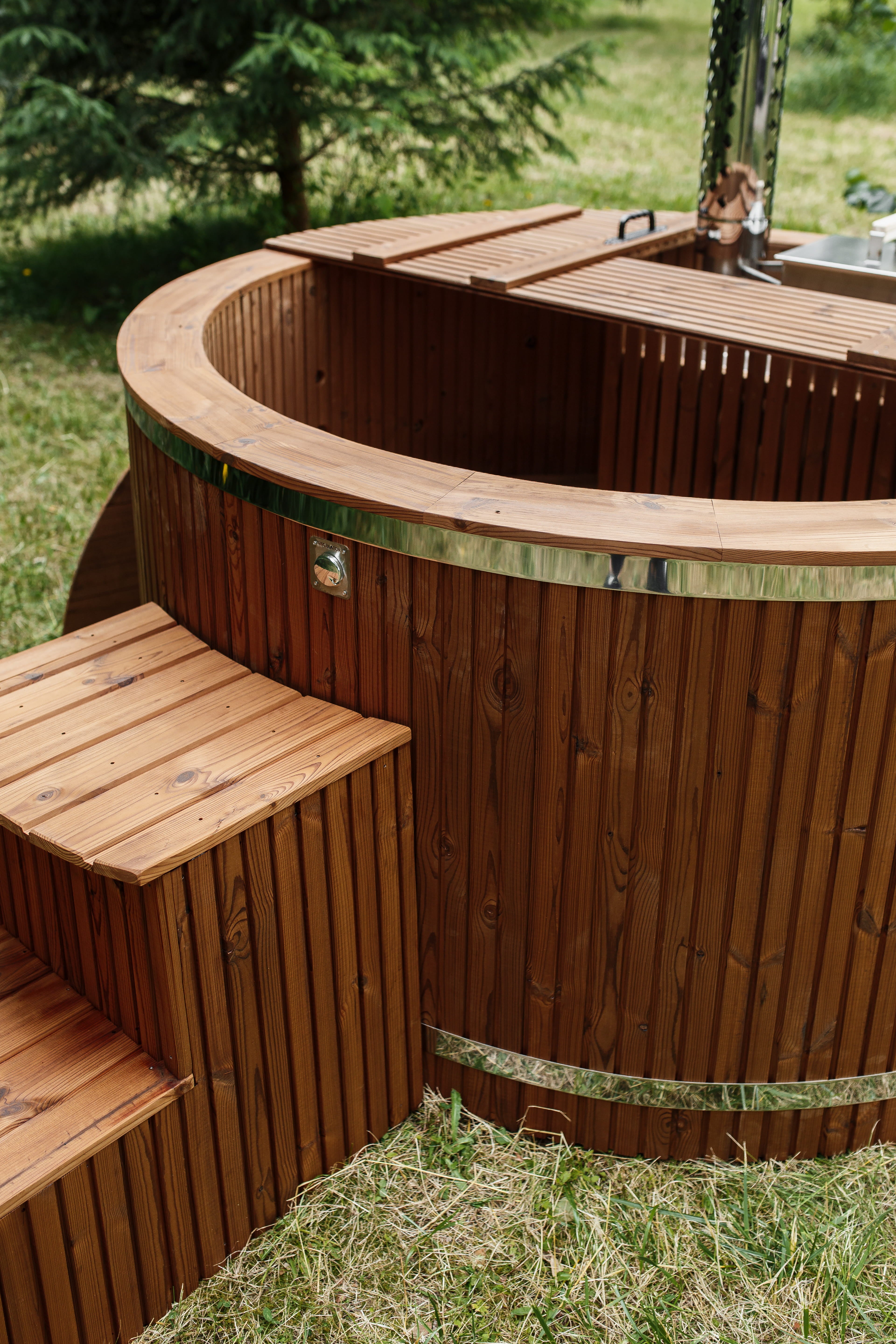 Houtgestookte hottub - RVS - externe kachel
