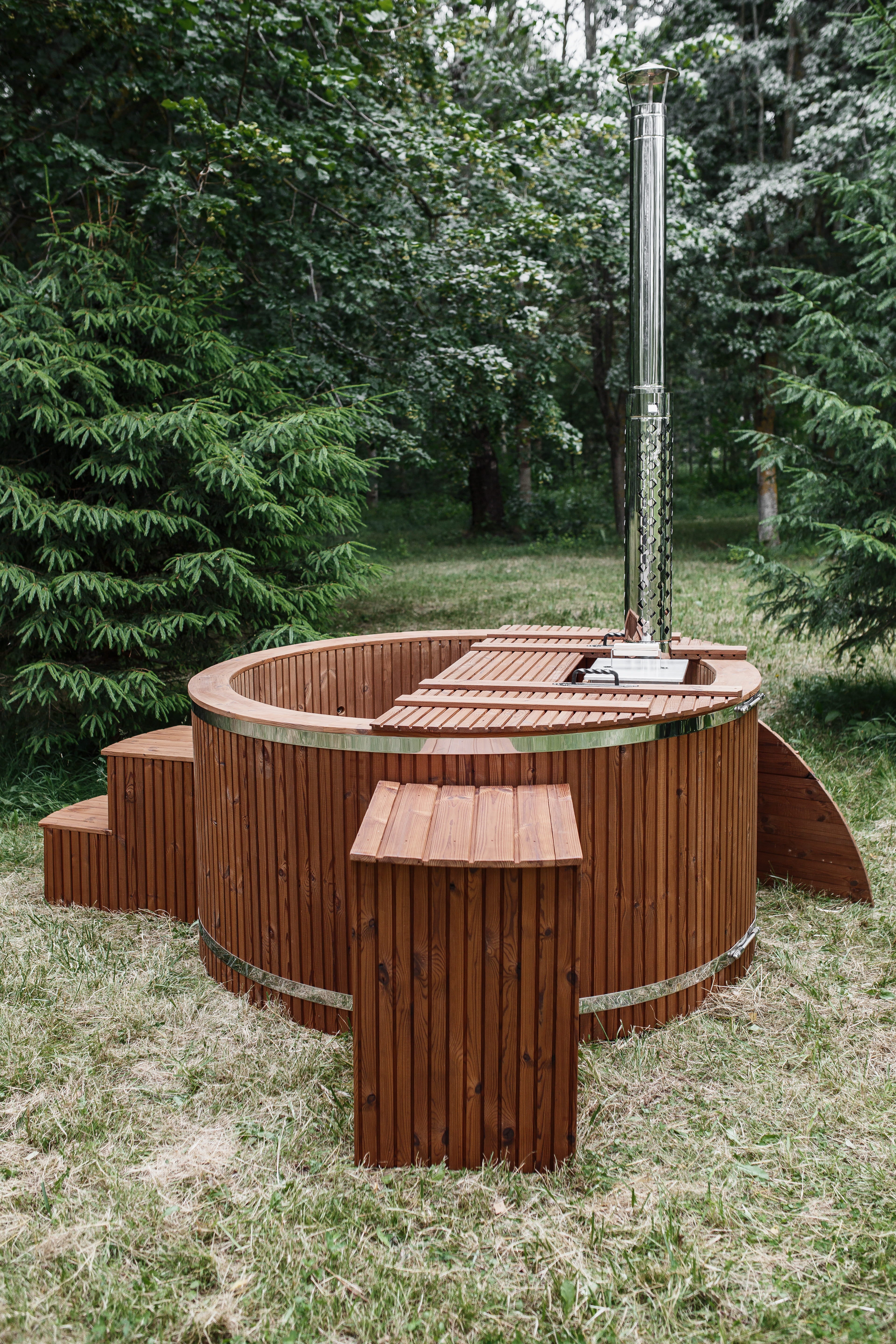 Houtgestookte hottub - RVS - externe kachel