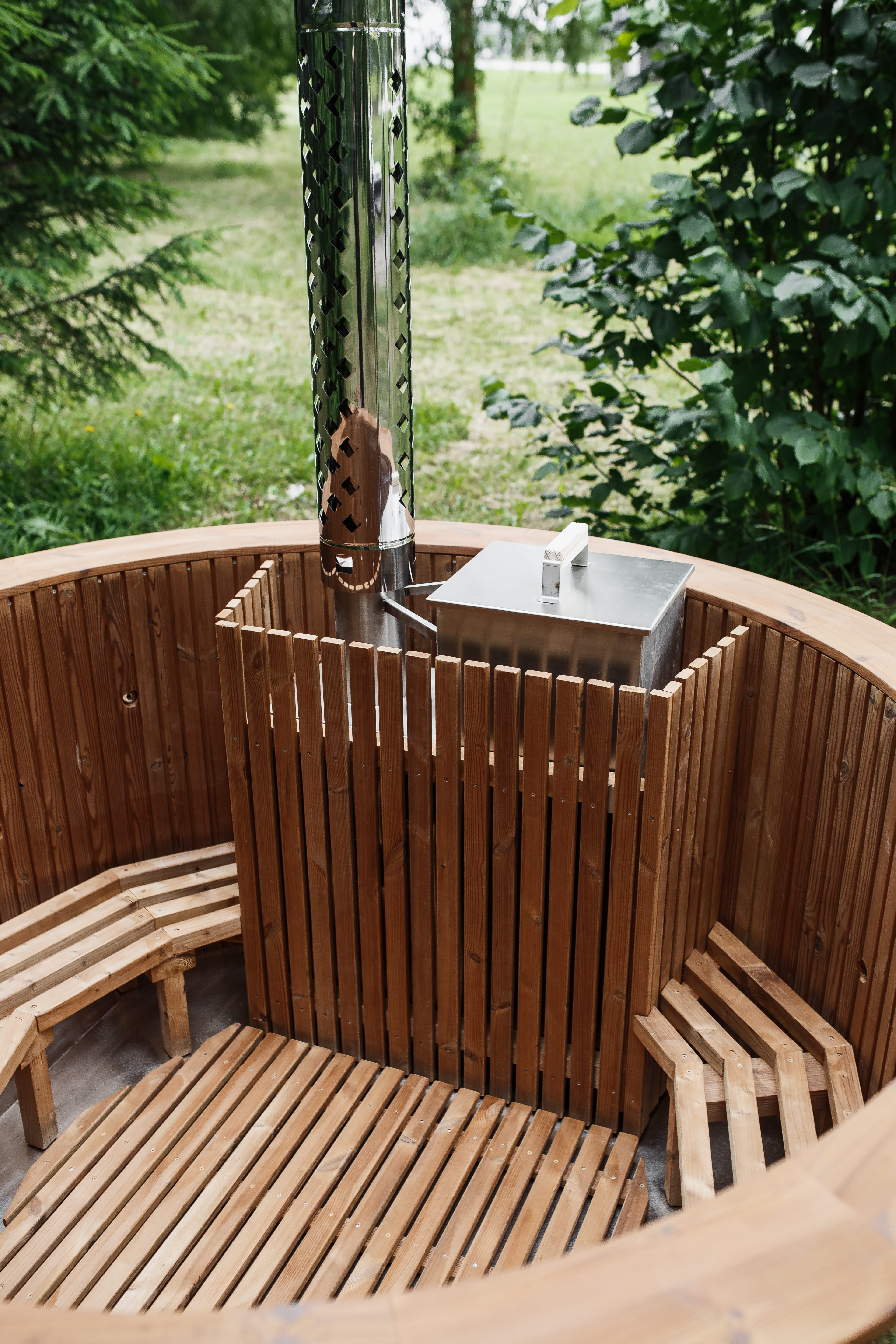Houtgestookte hottub - RVS - externe kachel