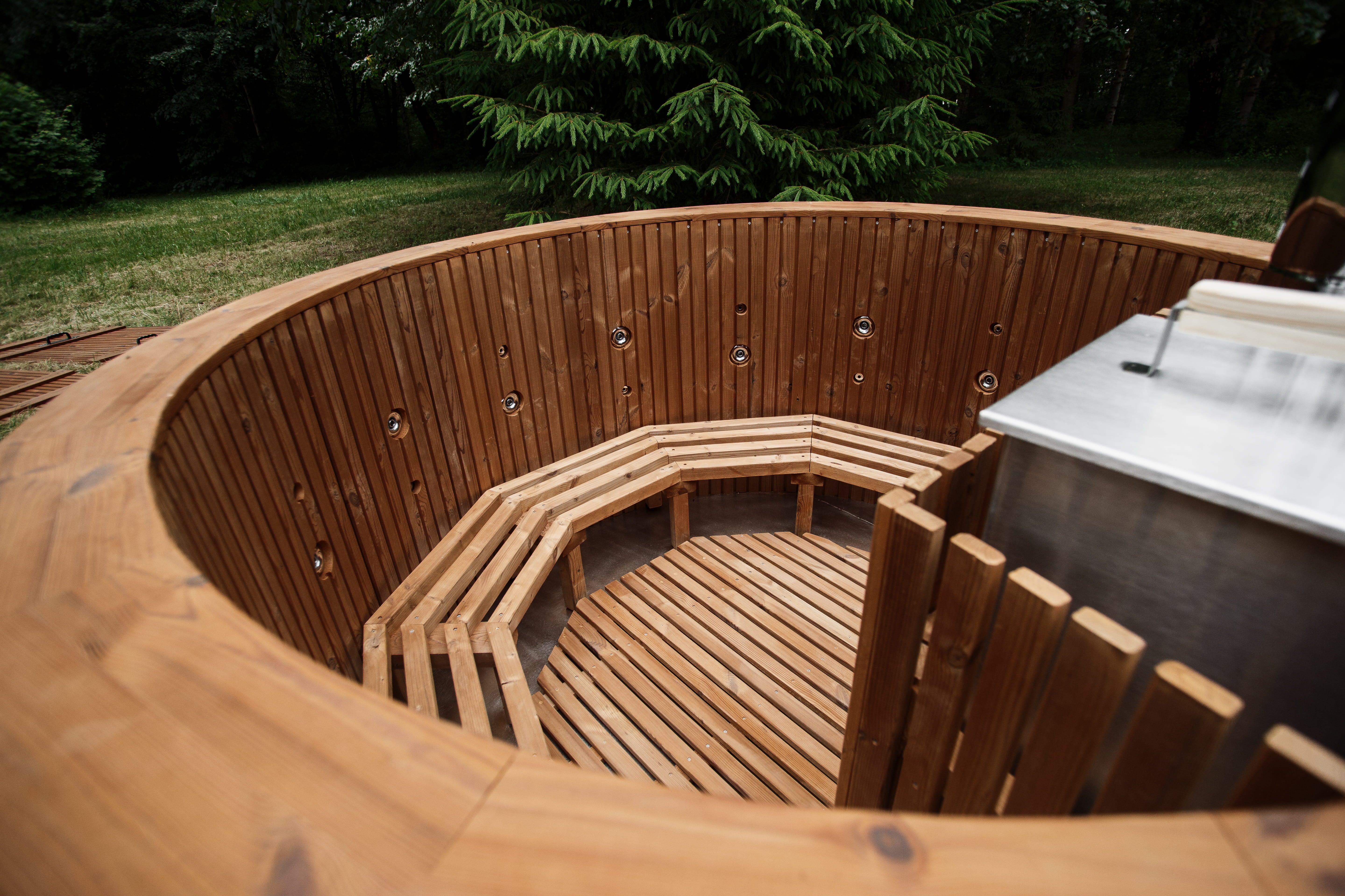 Houtgestookte hottub - RVS - externe kachel
