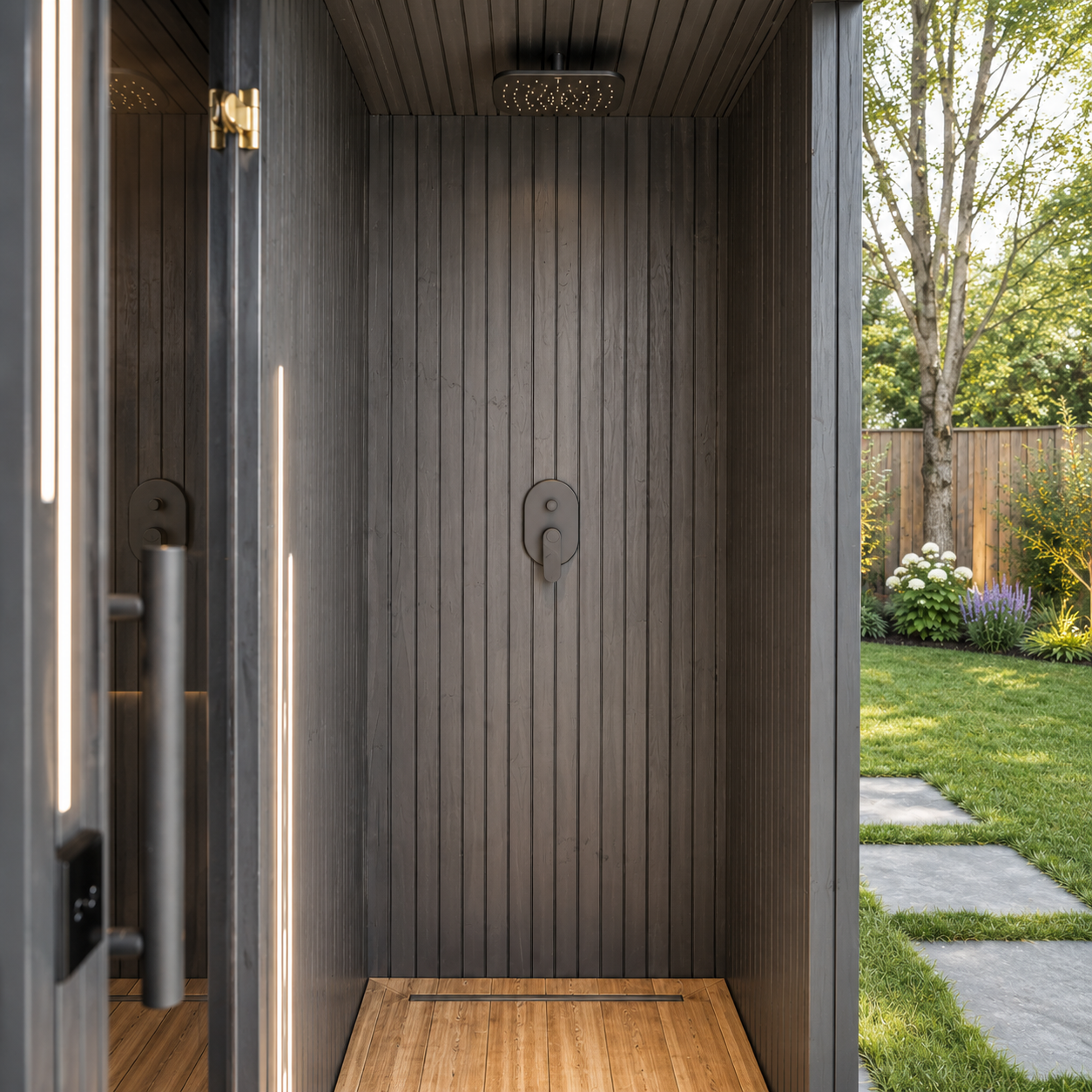 Luxe sauna buitendouche